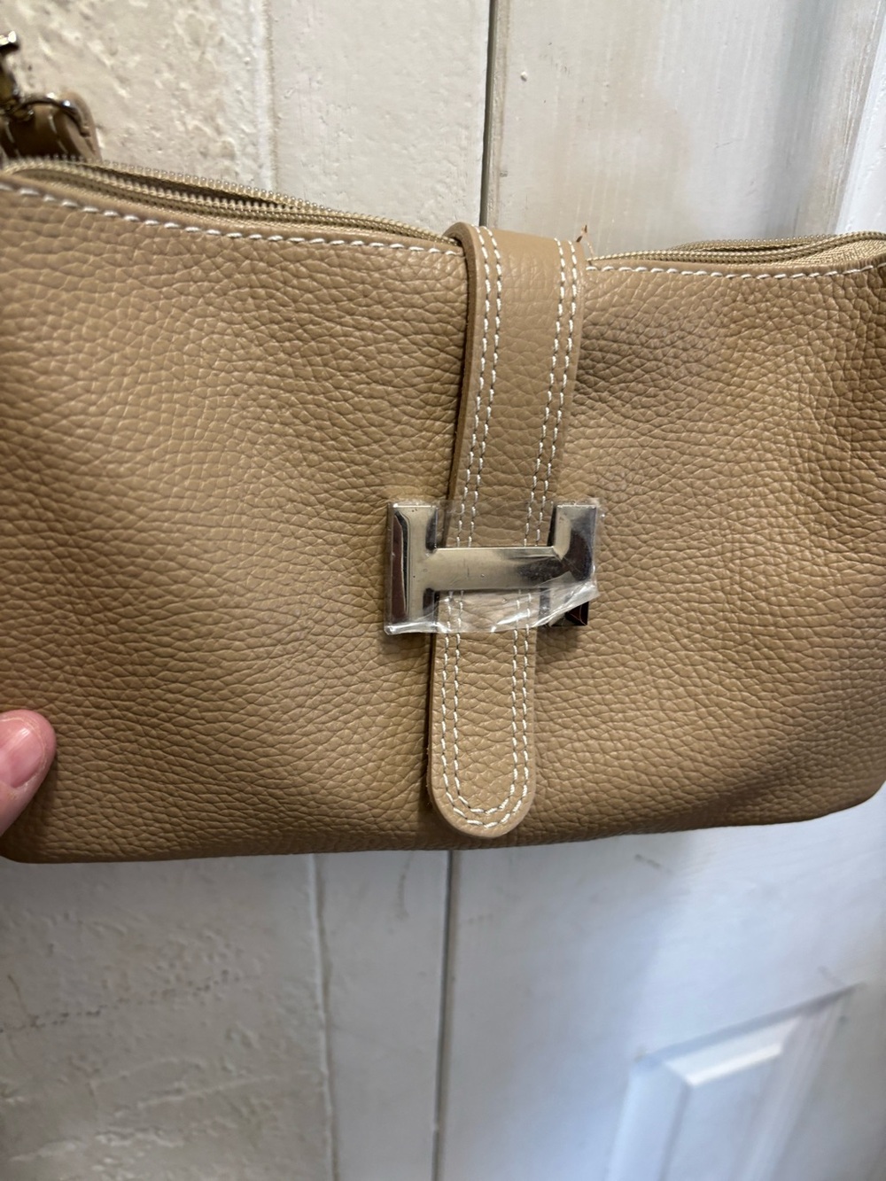 Borse in Pelle Beige Leather Wristlet Clutch - Neutral Pebbled Leather